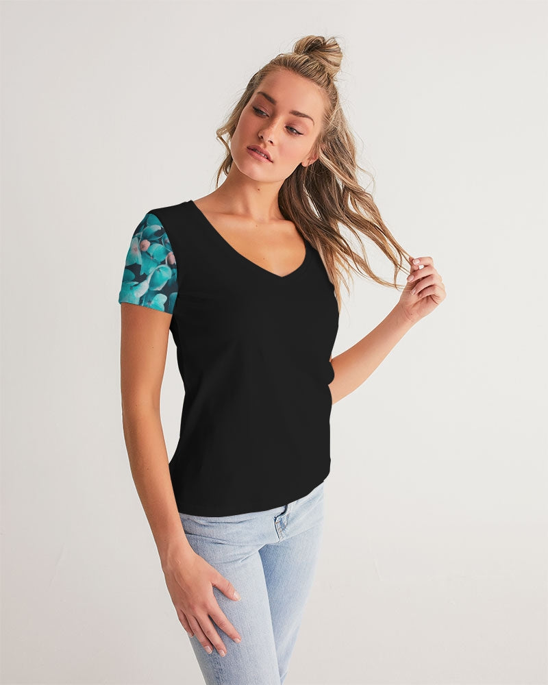 Teal Floral Women's V-Neck Tee