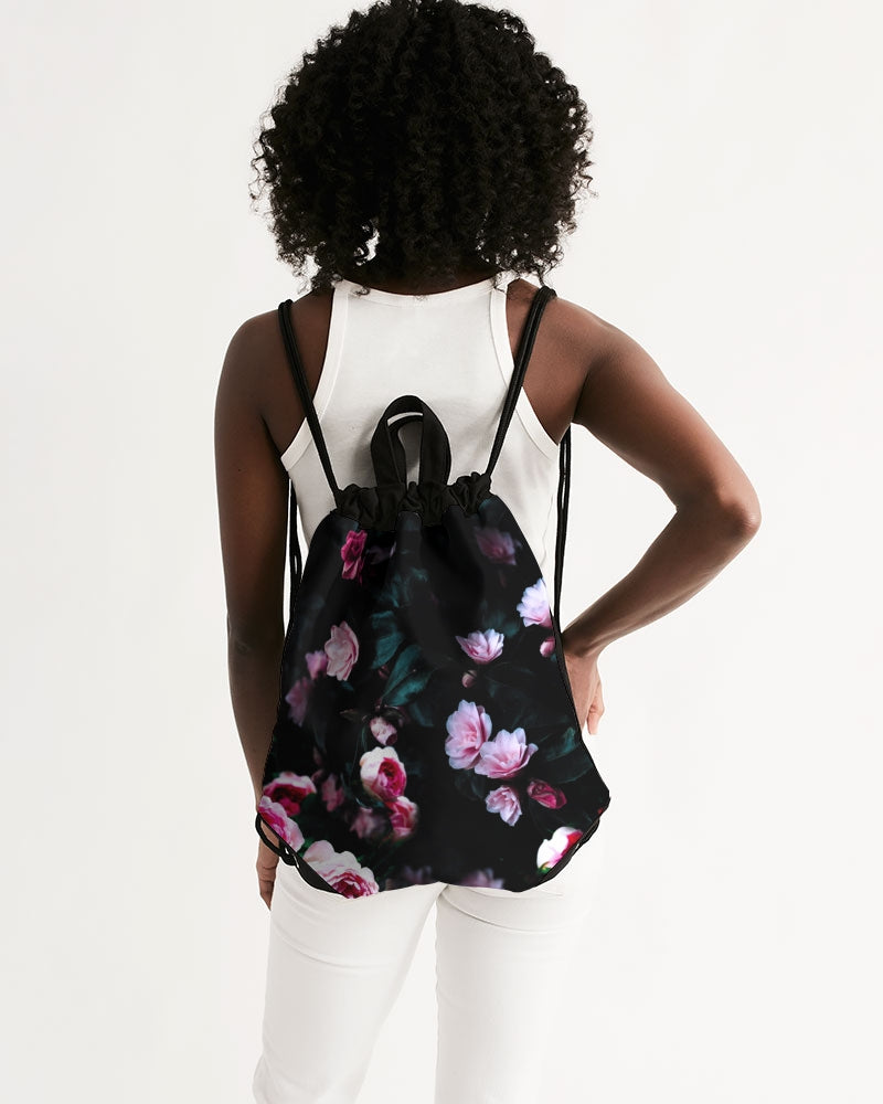 Dark Floral Canvas Drawstring Bag