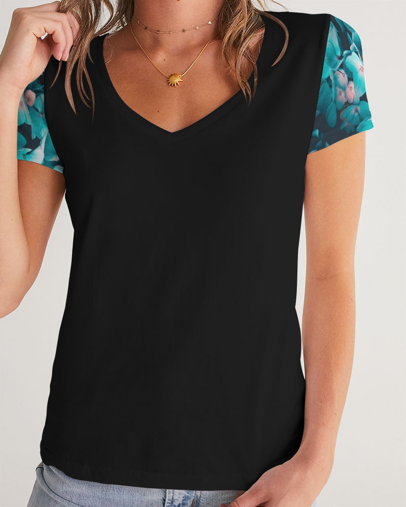 Teal Floral Women's V-Neck Tee