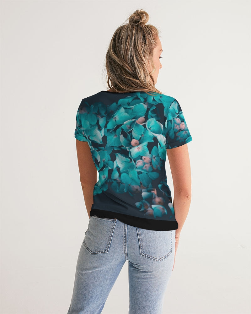 Teal Floral Women's V-Neck Tee