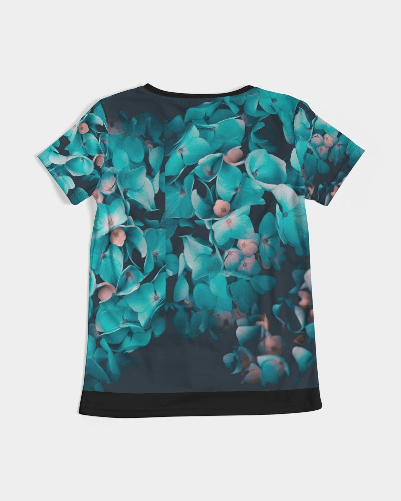 Teal Floral Women's V-Neck Tee