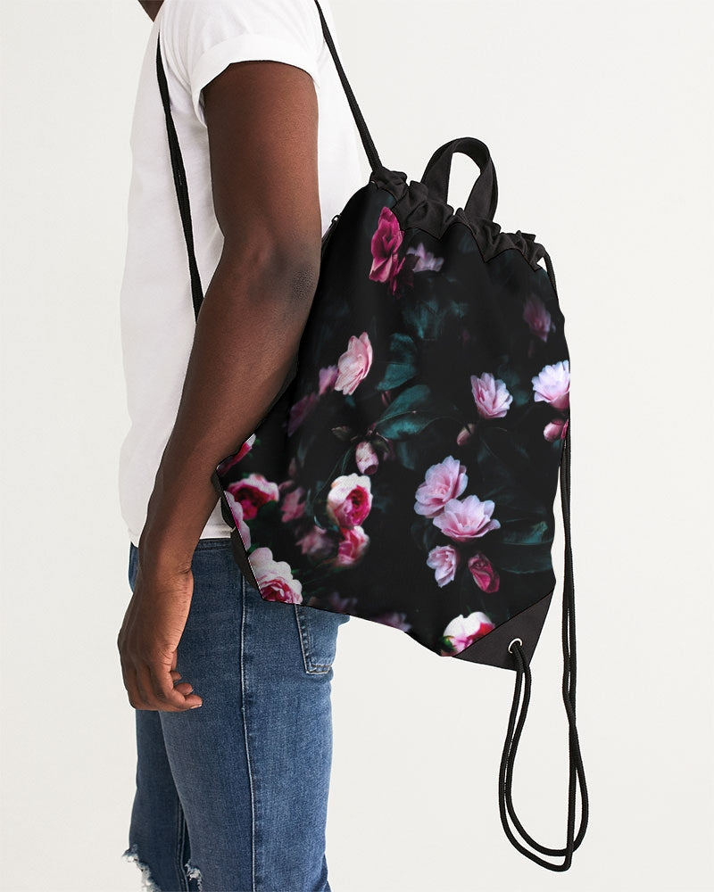 Dark Floral Canvas Drawstring Bag