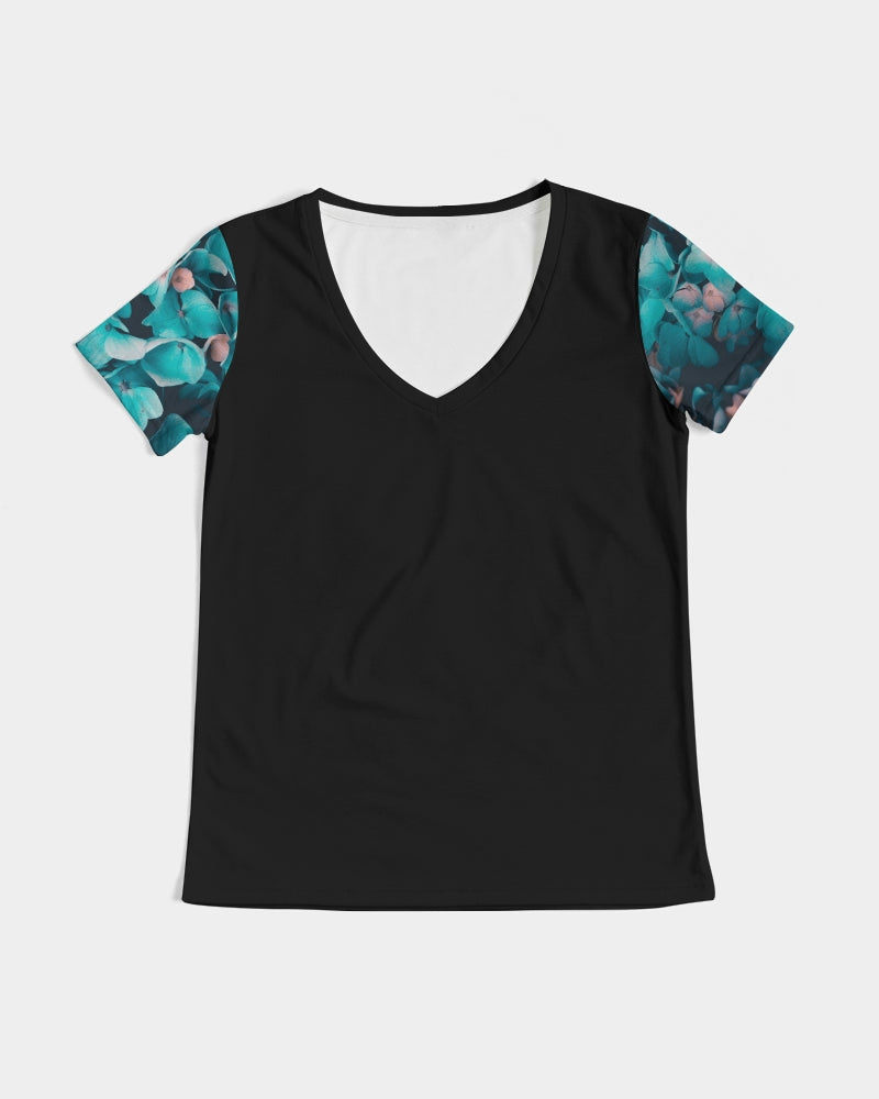Teal Floral Women's V-Neck Tee