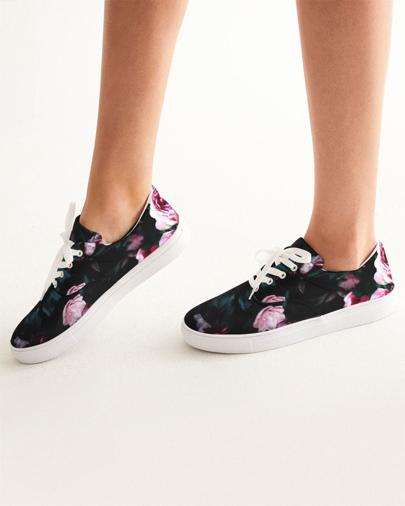 Dark Floral Women's Lace Up Canvas Shoe