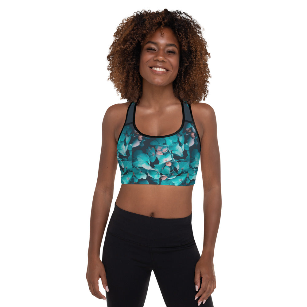 Teal Floral Sports Bra