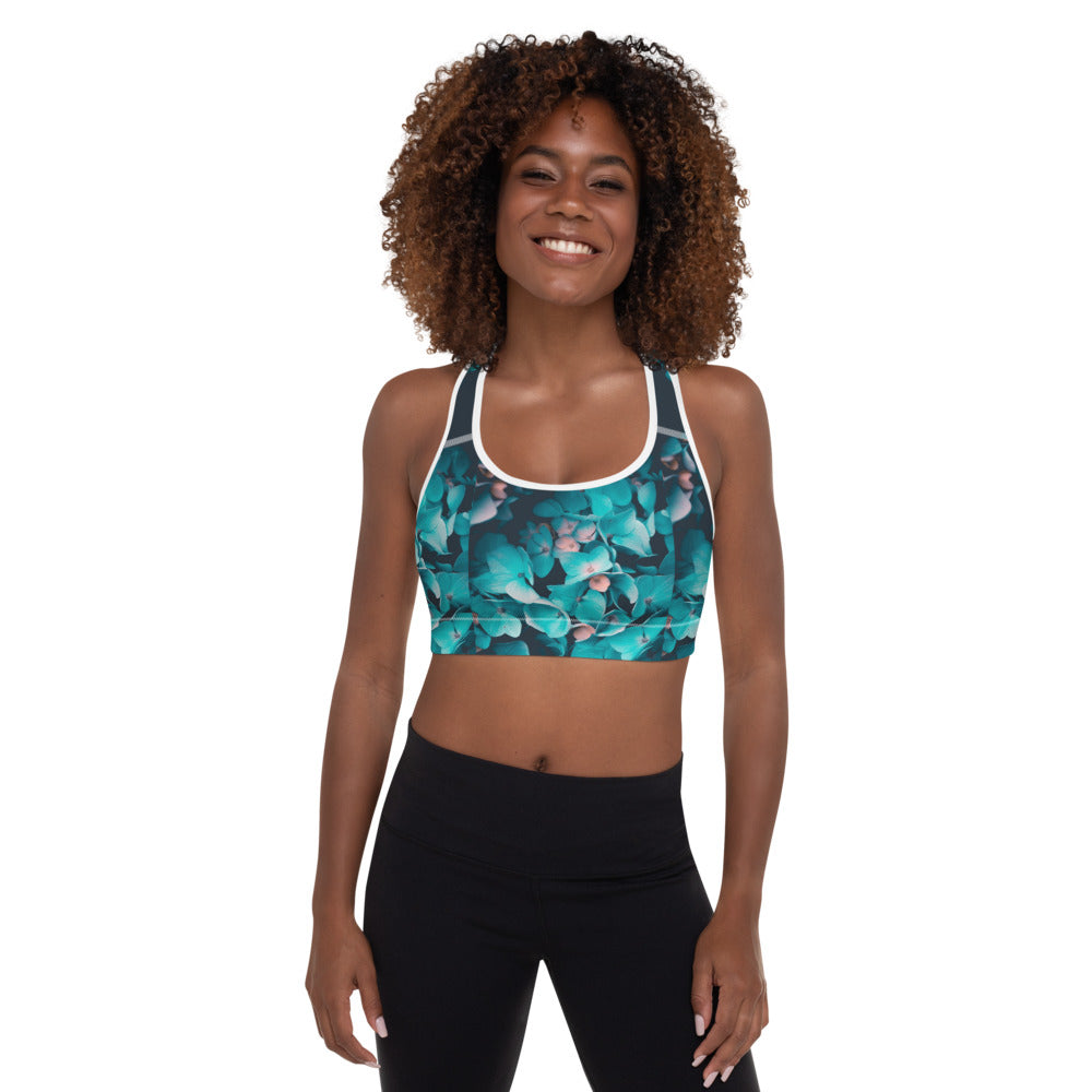 Teal Floral Sports Bra