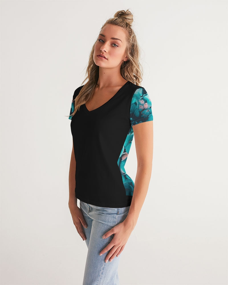 Teal Floral Women's V-Neck Tee