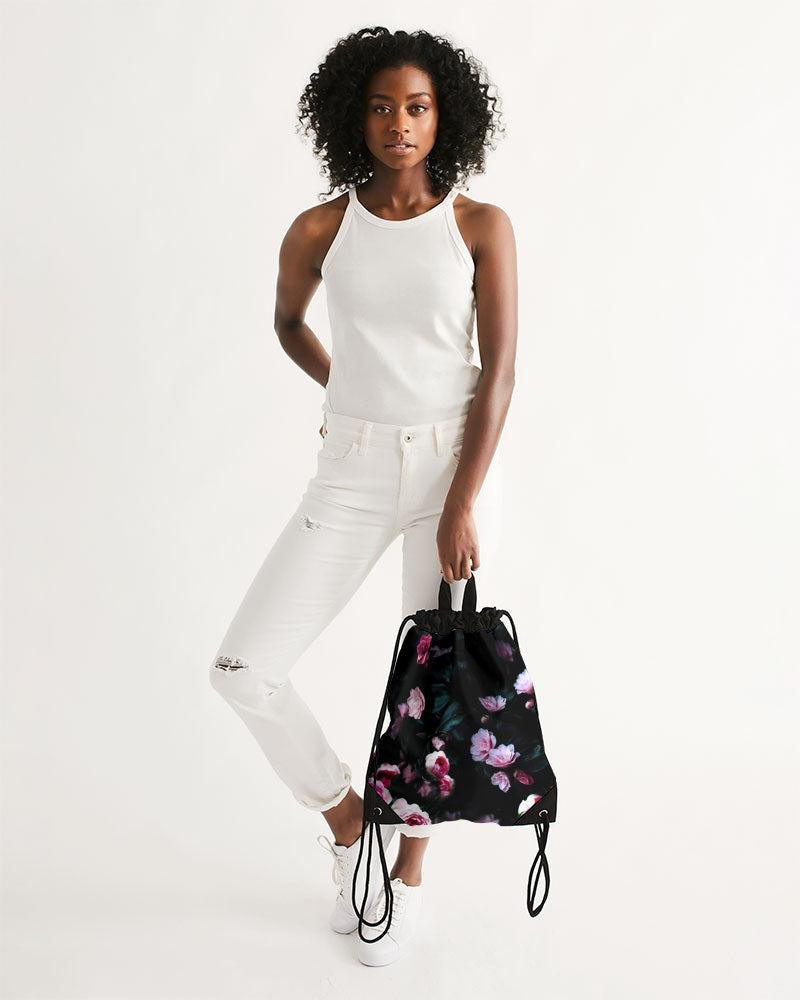 Dark Floral Canvas Drawstring Bag