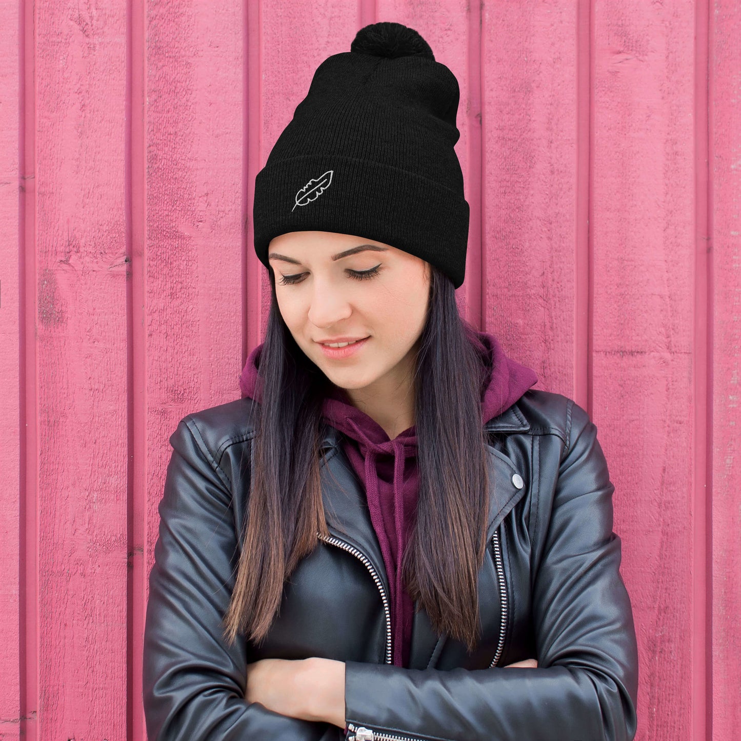 Feather Pom-Pom Beanie (White)