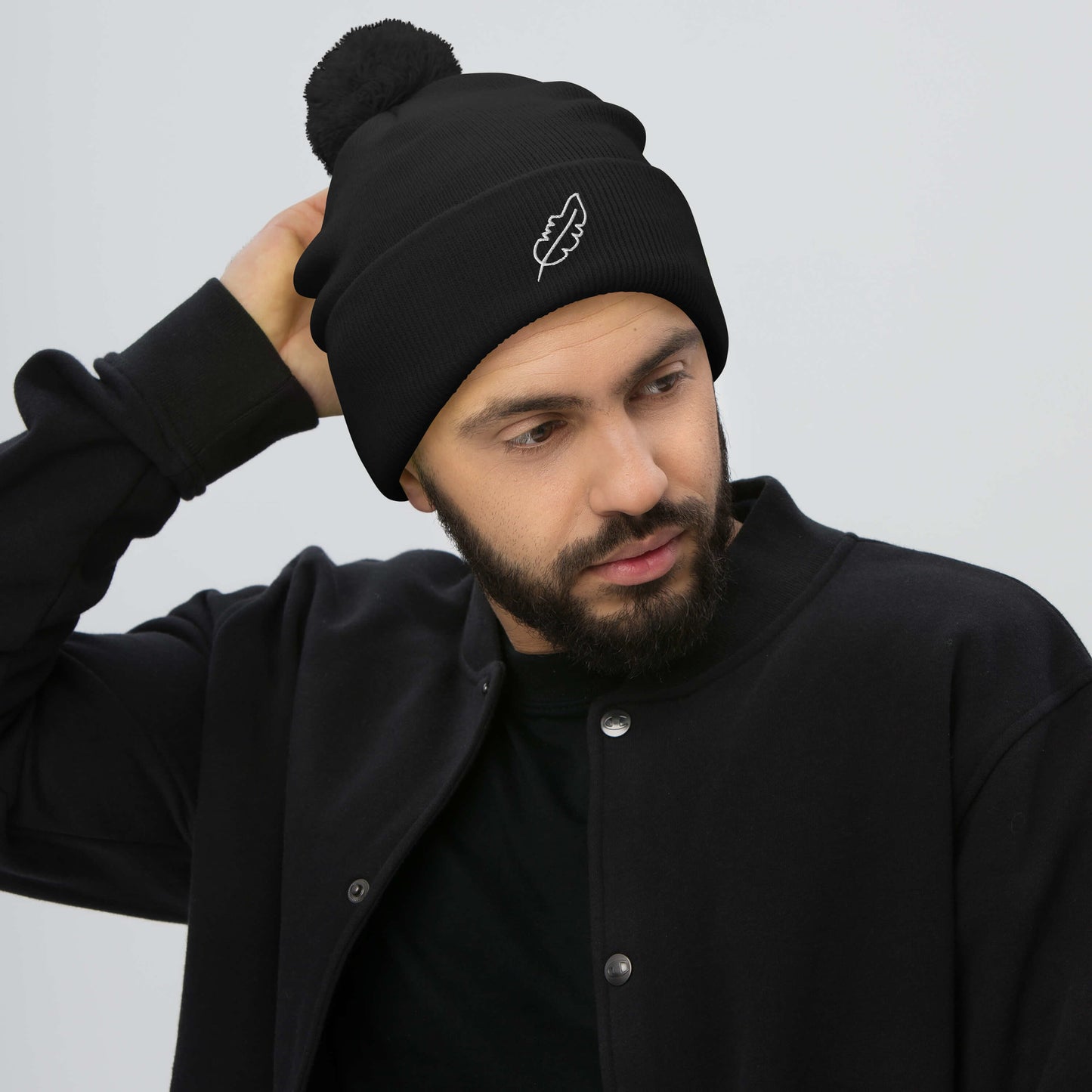 Feather Pom-Pom Beanie (White)