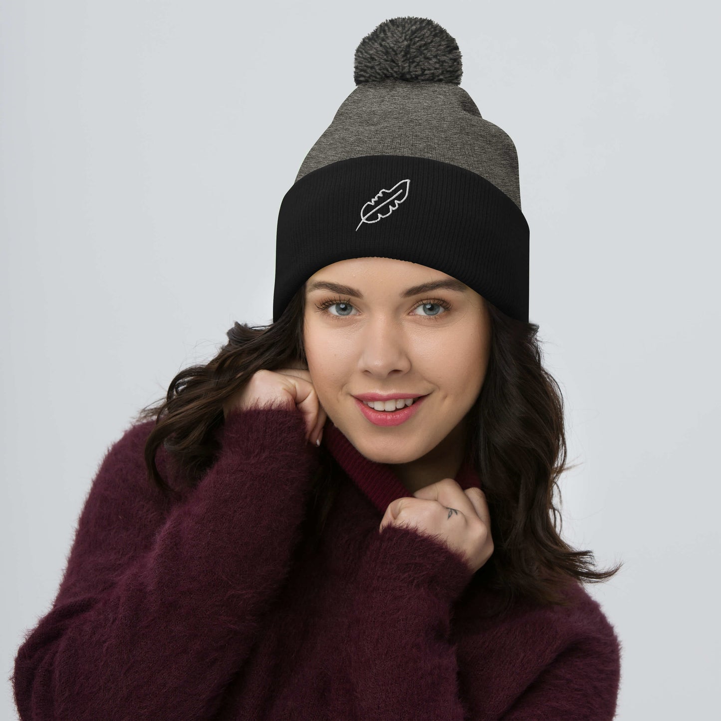 Feather Pom-Pom Beanie (White)