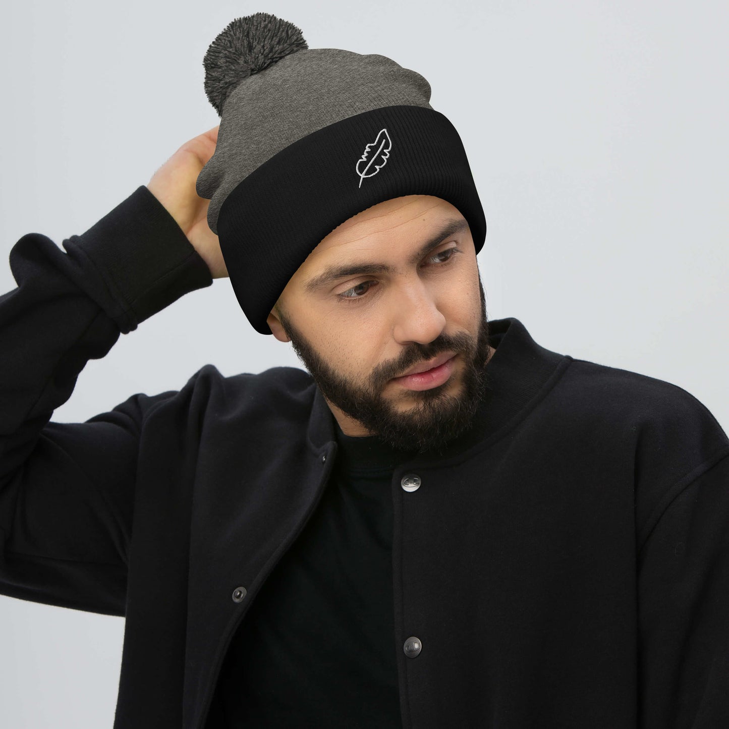 Feather Pom-Pom Beanie (White)