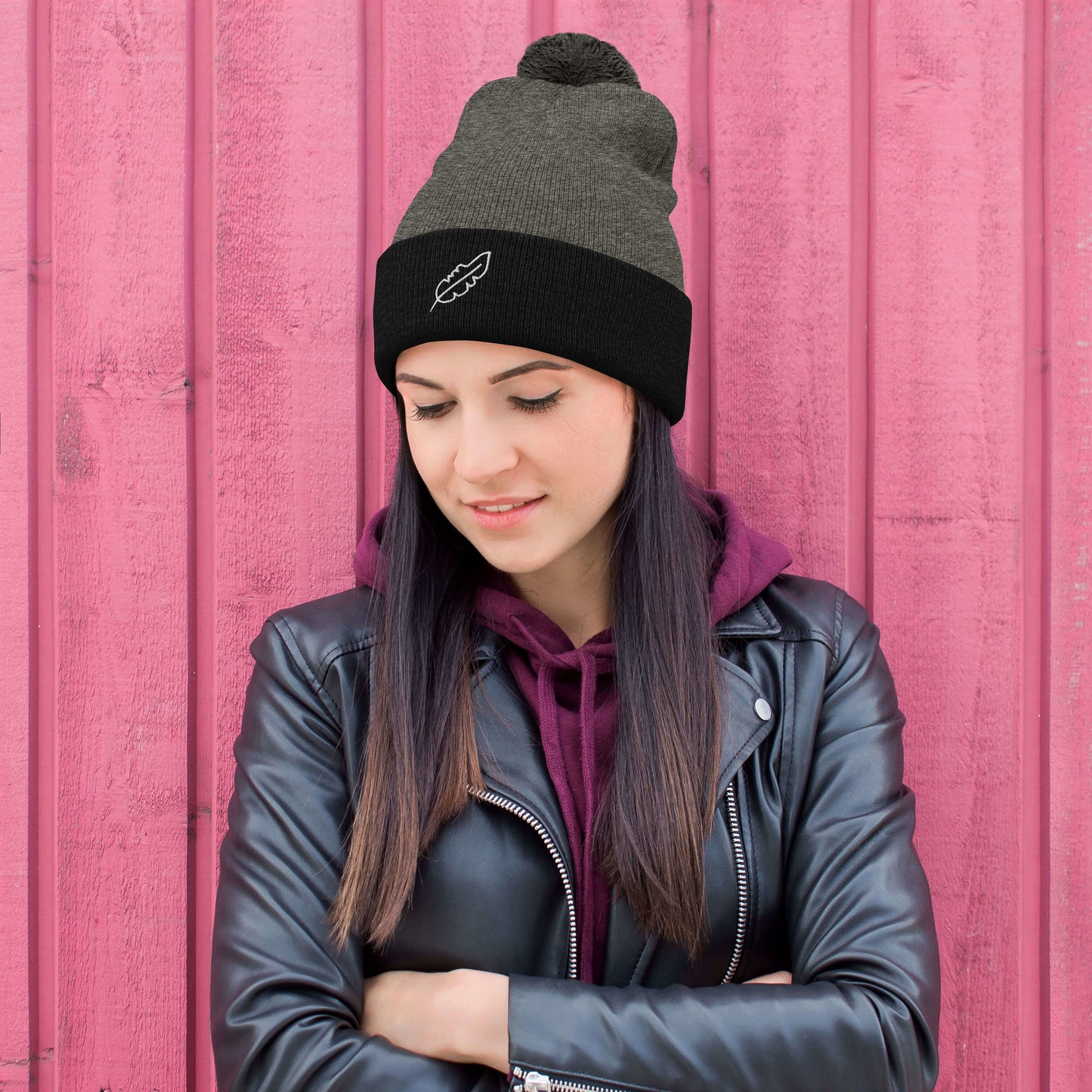 Feather Pom-Pom Beanie (White)