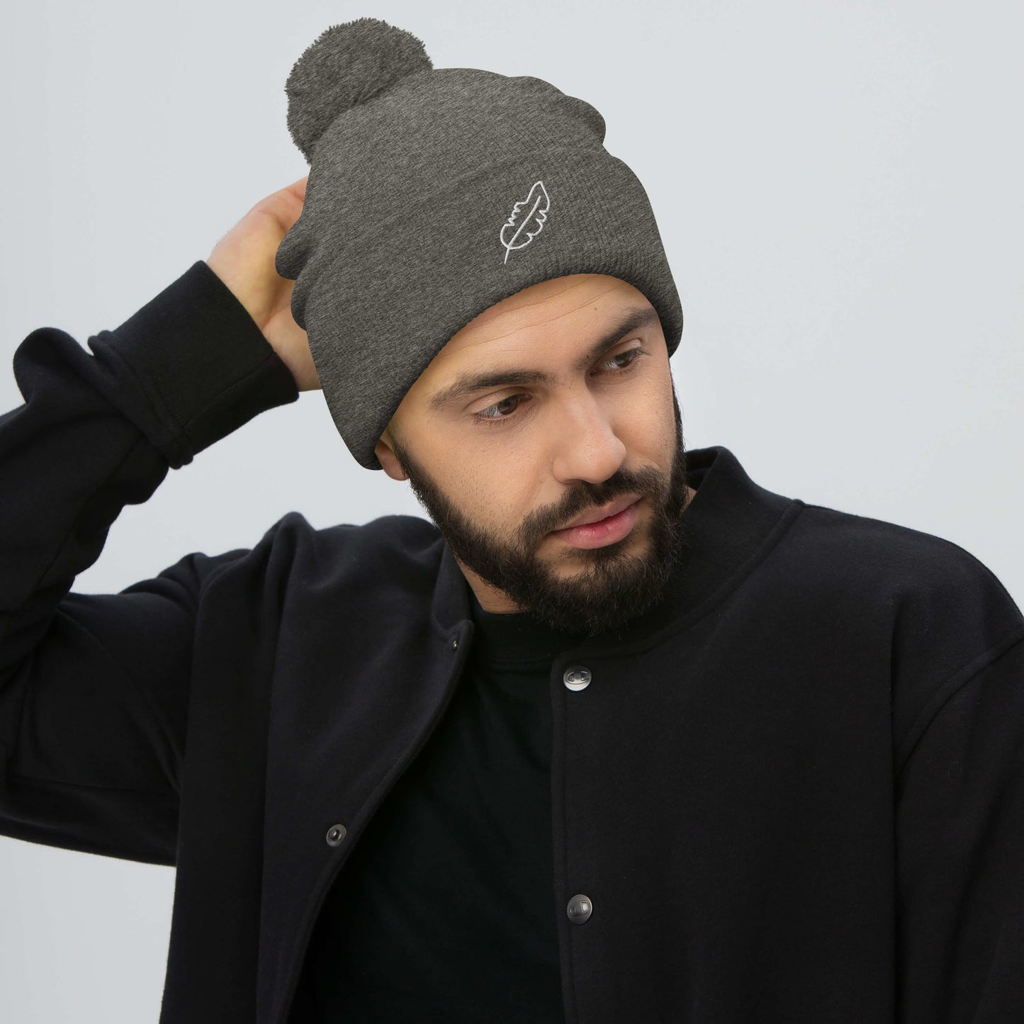 Feather Pom-Pom Beanie (White)