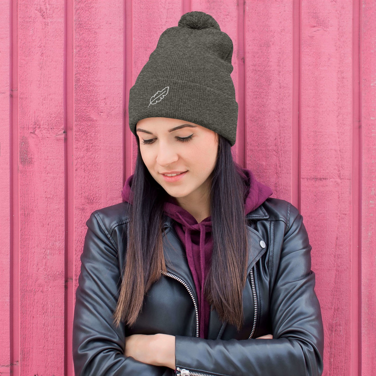 Feather Pom-Pom Beanie (White)