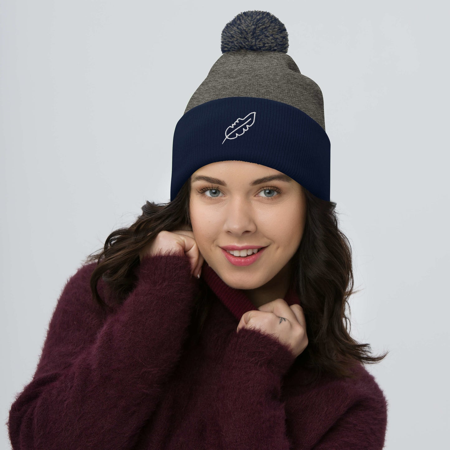 Feather Pom-Pom Beanie (White)