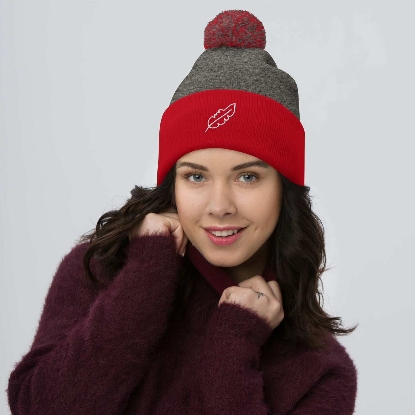 Feather Pom-Pom Beanie (White)