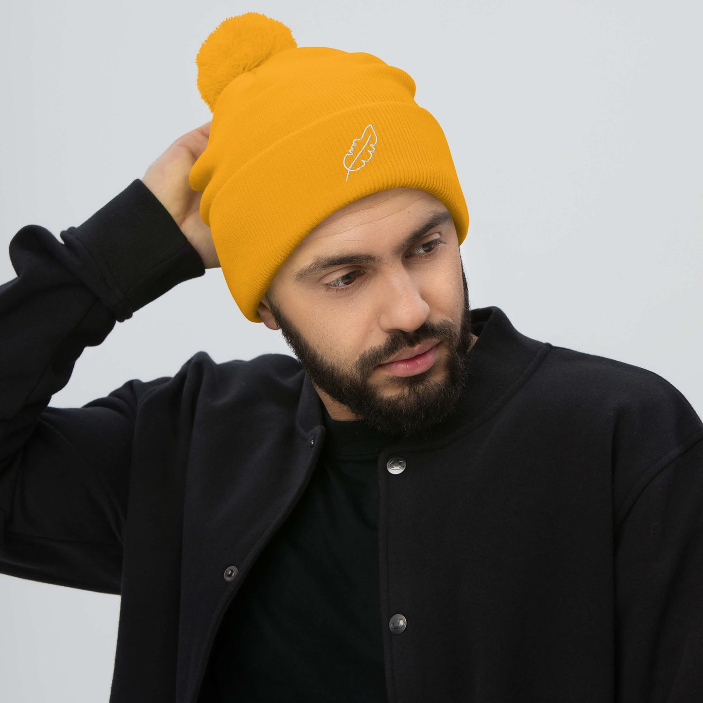 Feather Pom-Pom Beanie (White)