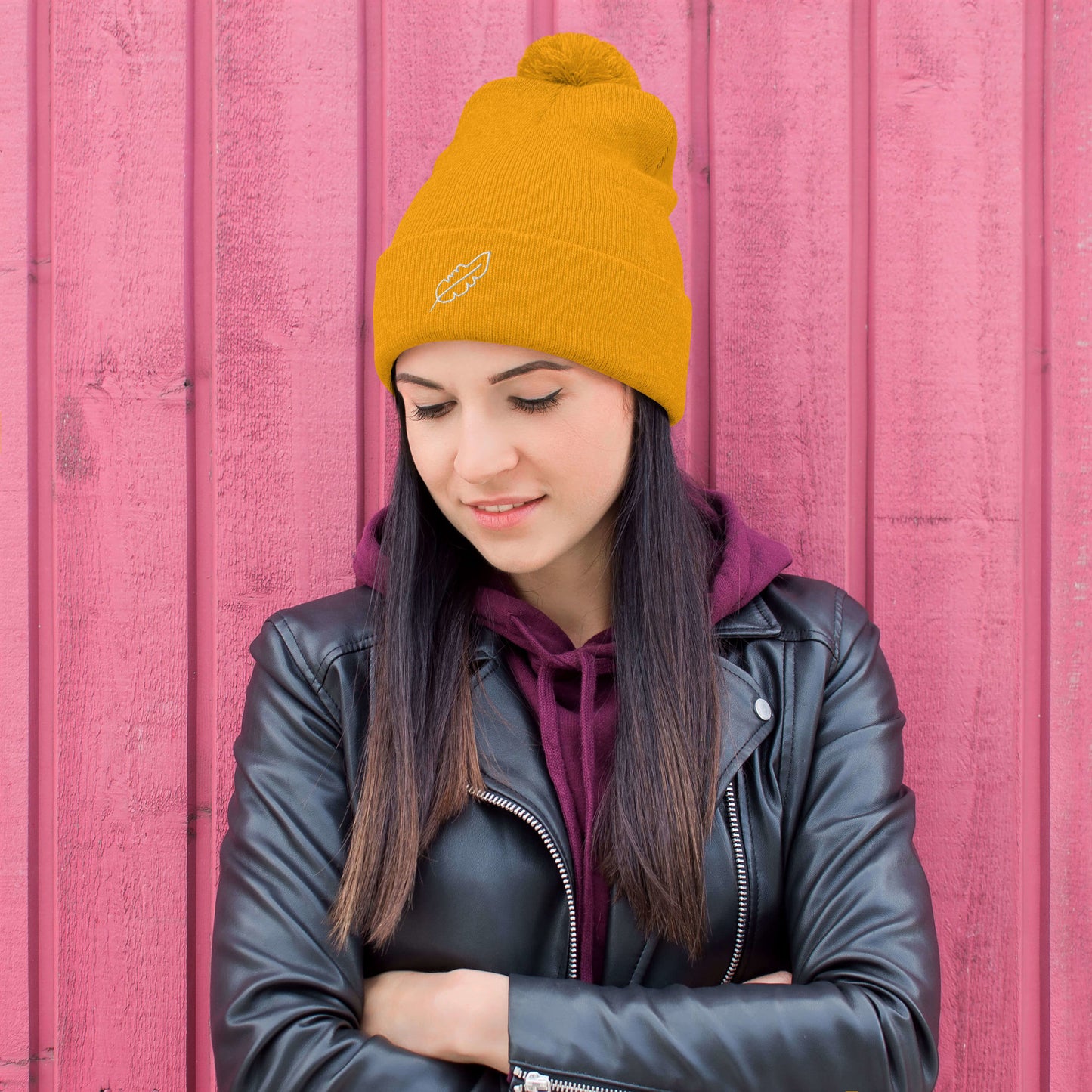 Feather Pom-Pom Beanie (White)
