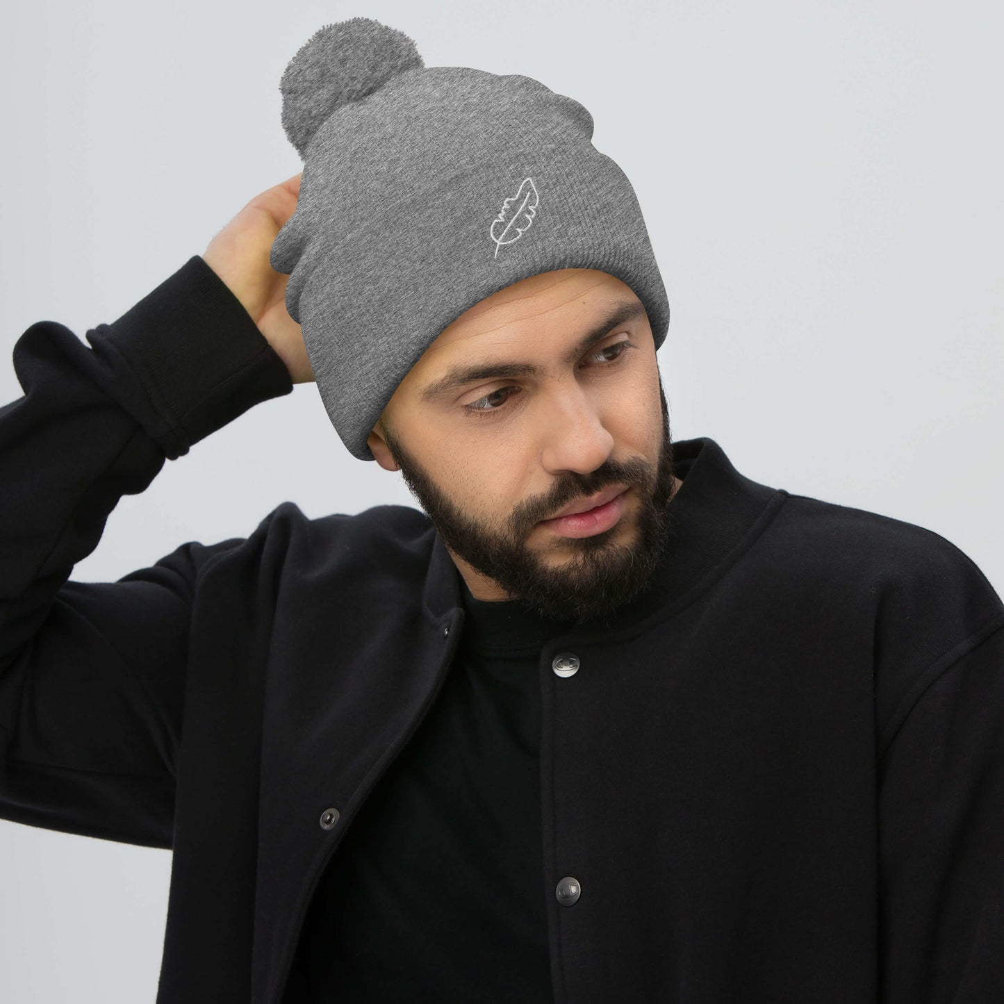 Feather Pom-Pom Beanie (White)