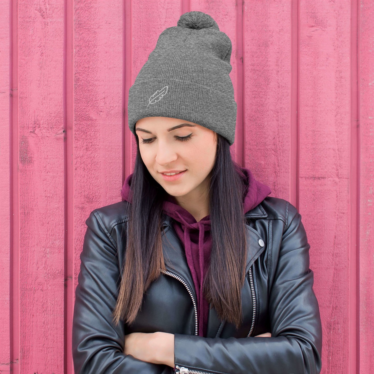 Feather Pom-Pom Beanie (White)
