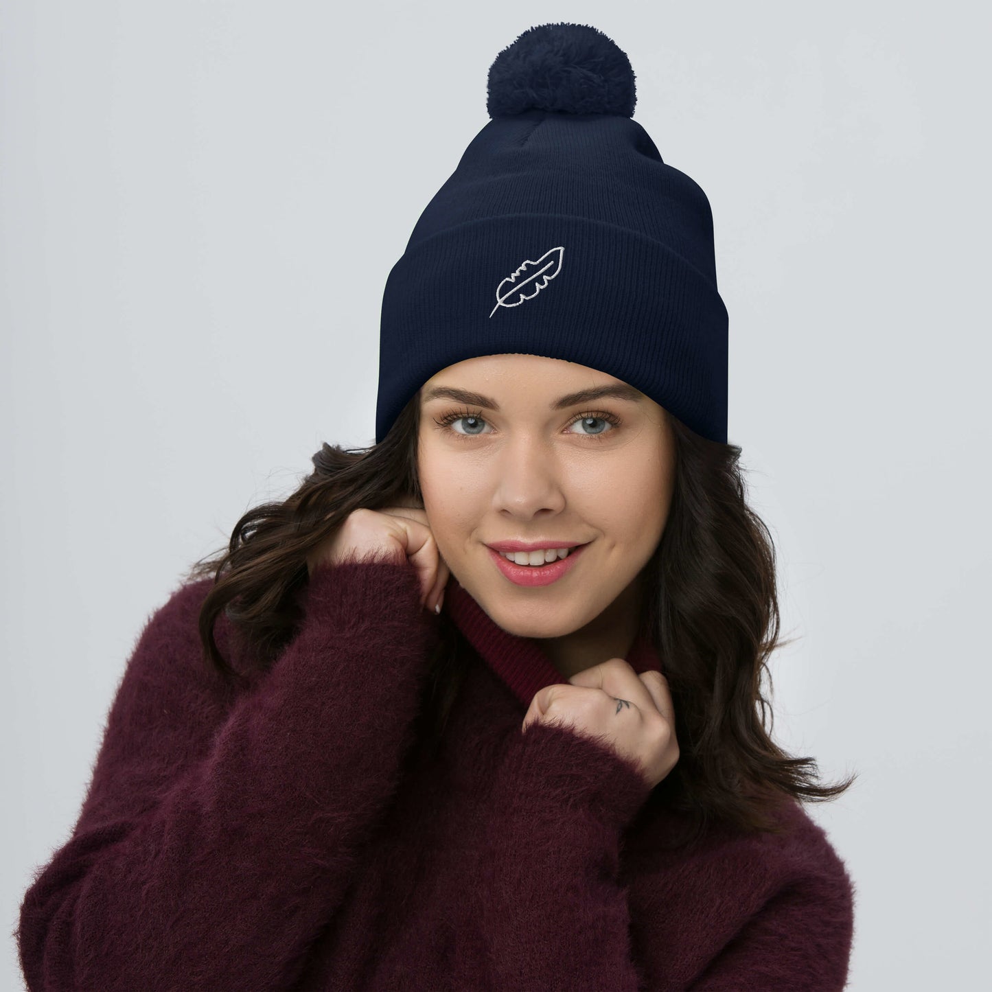 Feather Pom-Pom Beanie (White)