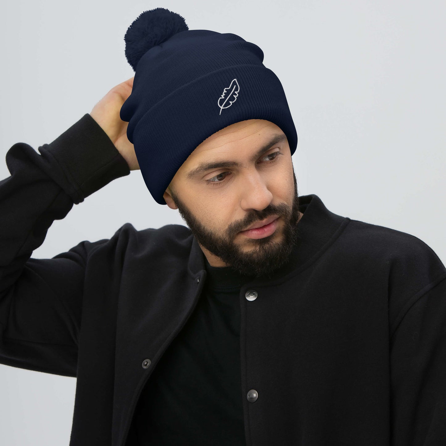 Feather Pom-Pom Beanie (White)