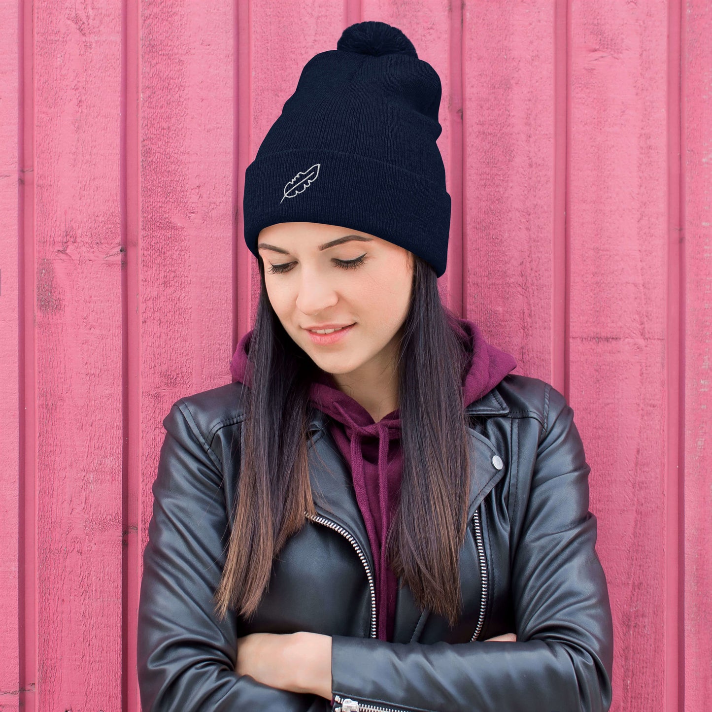 Feather Pom-Pom Beanie (White)