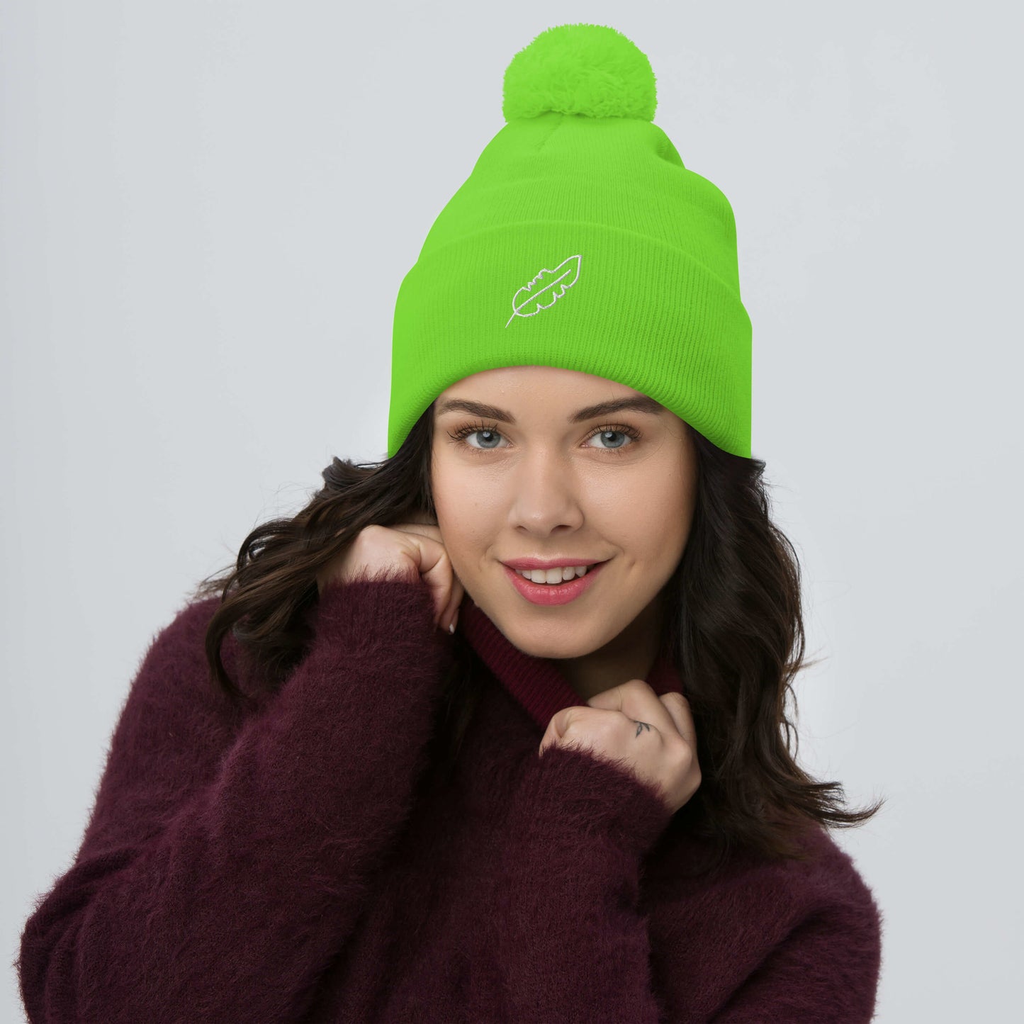 Feather Pom-Pom Beanie (White)