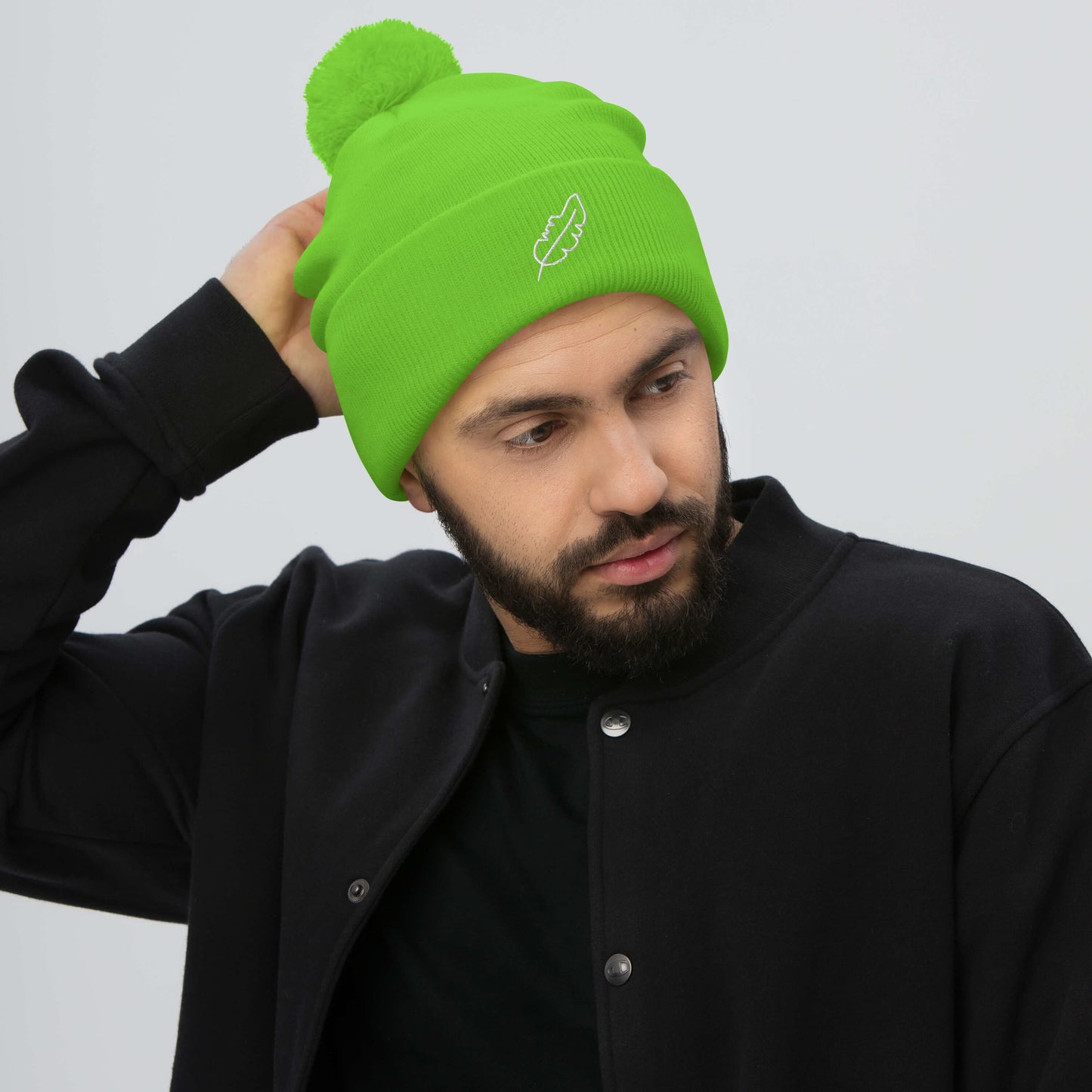 Feather Pom-Pom Beanie (White)