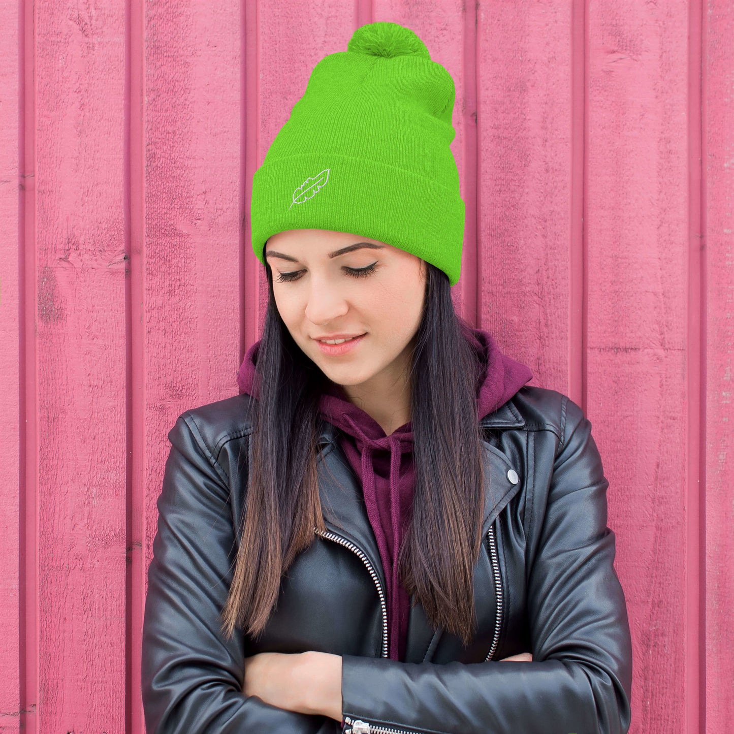 Feather Pom-Pom Beanie (White)
