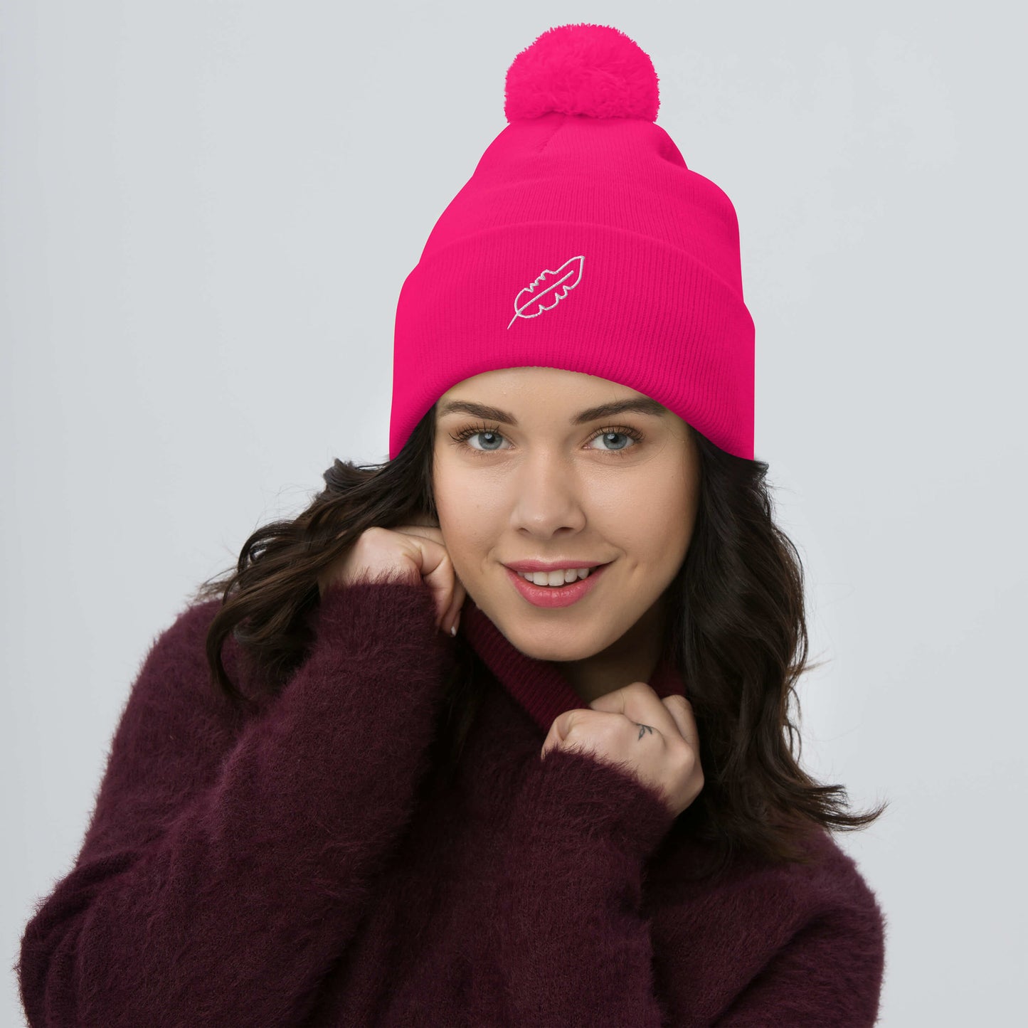 Feather Pom-Pom Beanie (White)