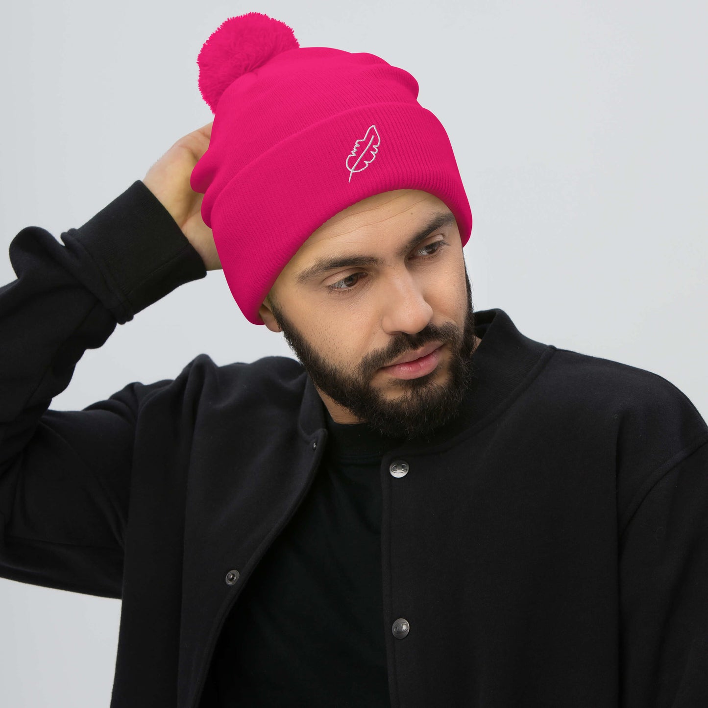 Feather Pom-Pom Beanie (White)