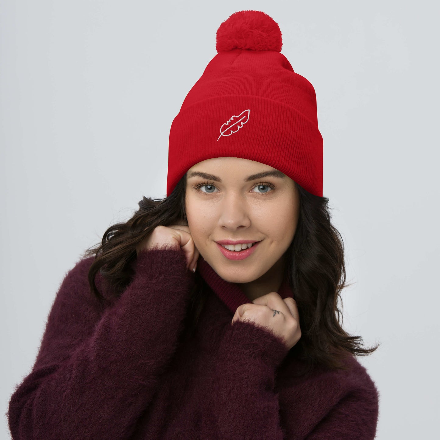 Feather Pom-Pom Beanie (White)