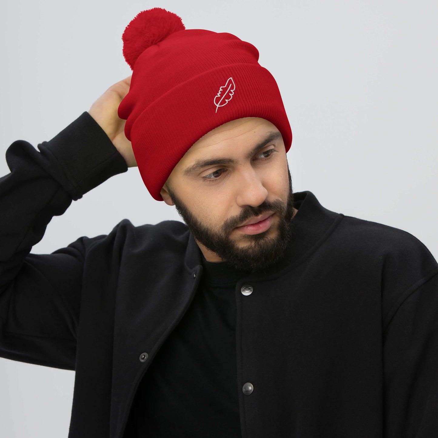 Feather Pom-Pom Beanie (White)
