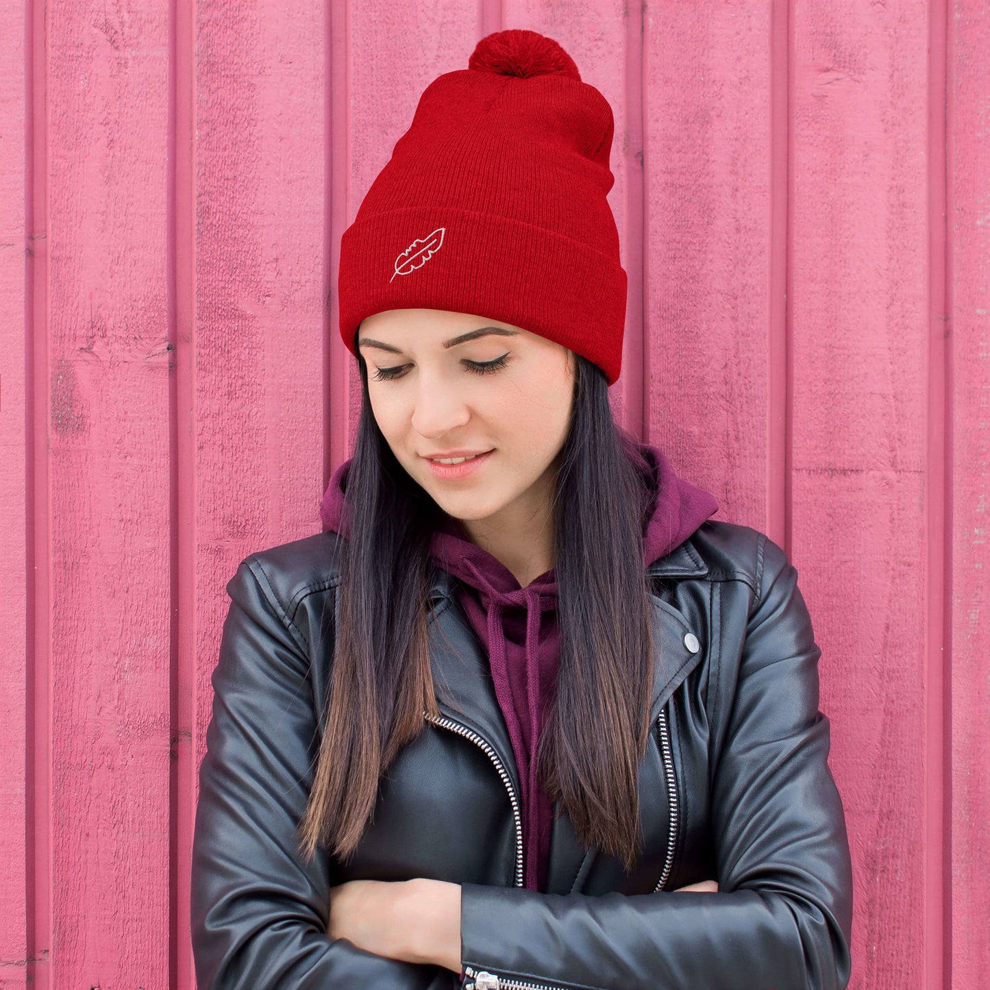 Feather Pom-Pom Beanie (White)