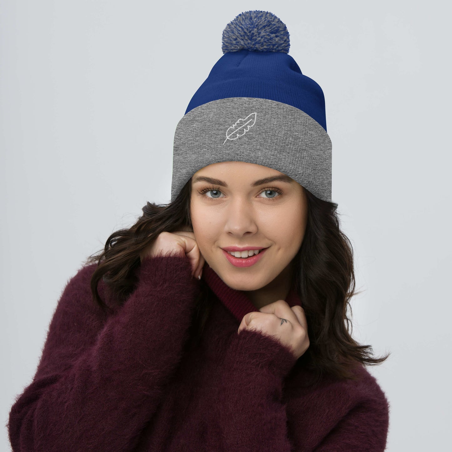 Feather Pom-Pom Beanie (White)