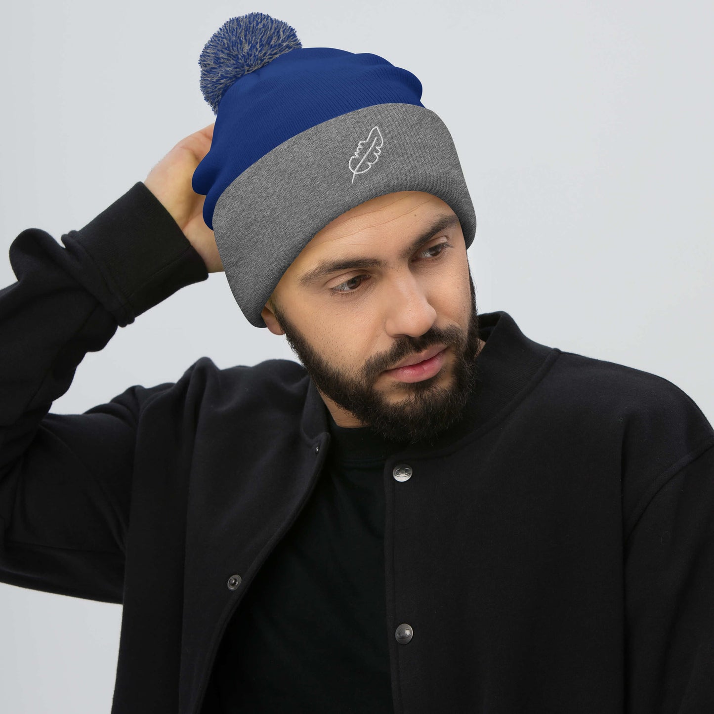 Feather Pom-Pom Beanie (White)
