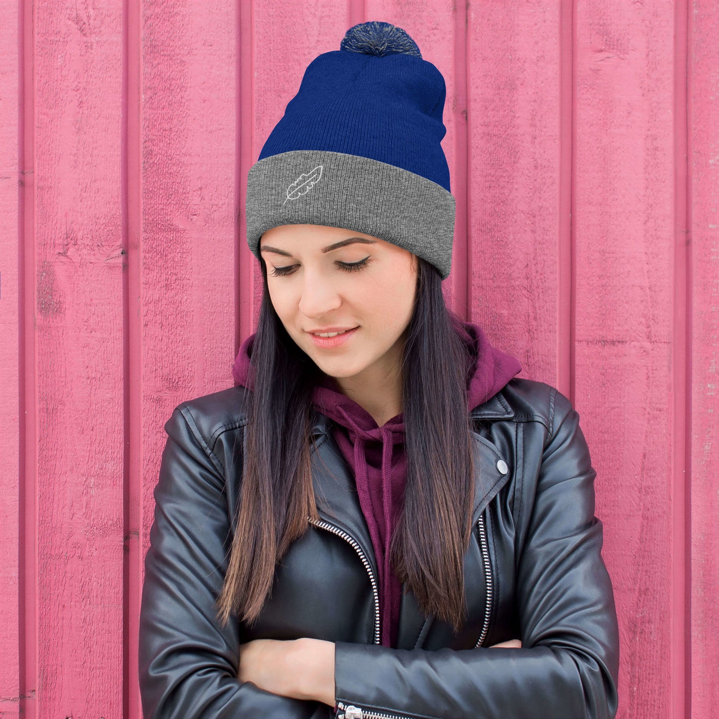 Feather Pom-Pom Beanie (White)