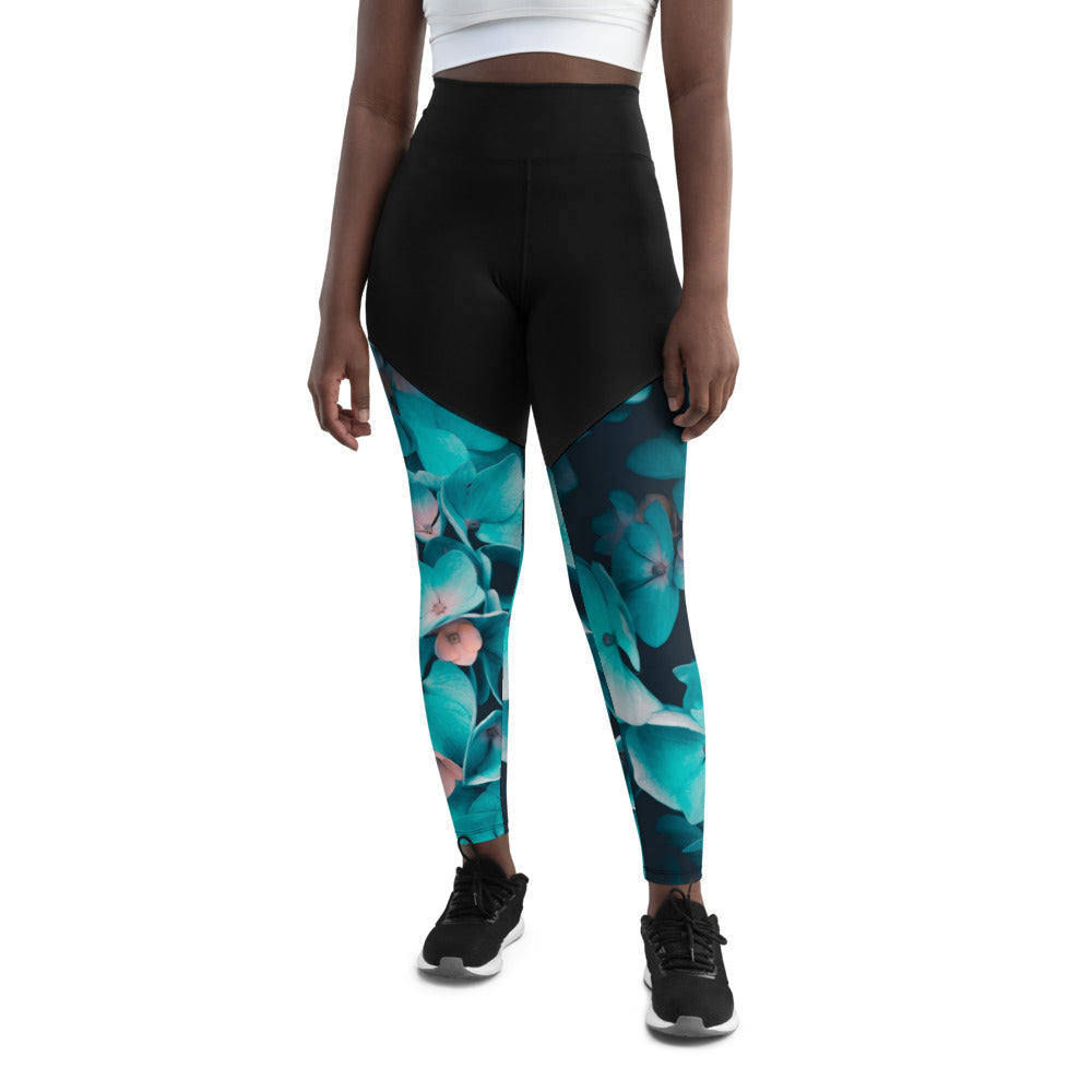 Teal Floral Sports Leggings