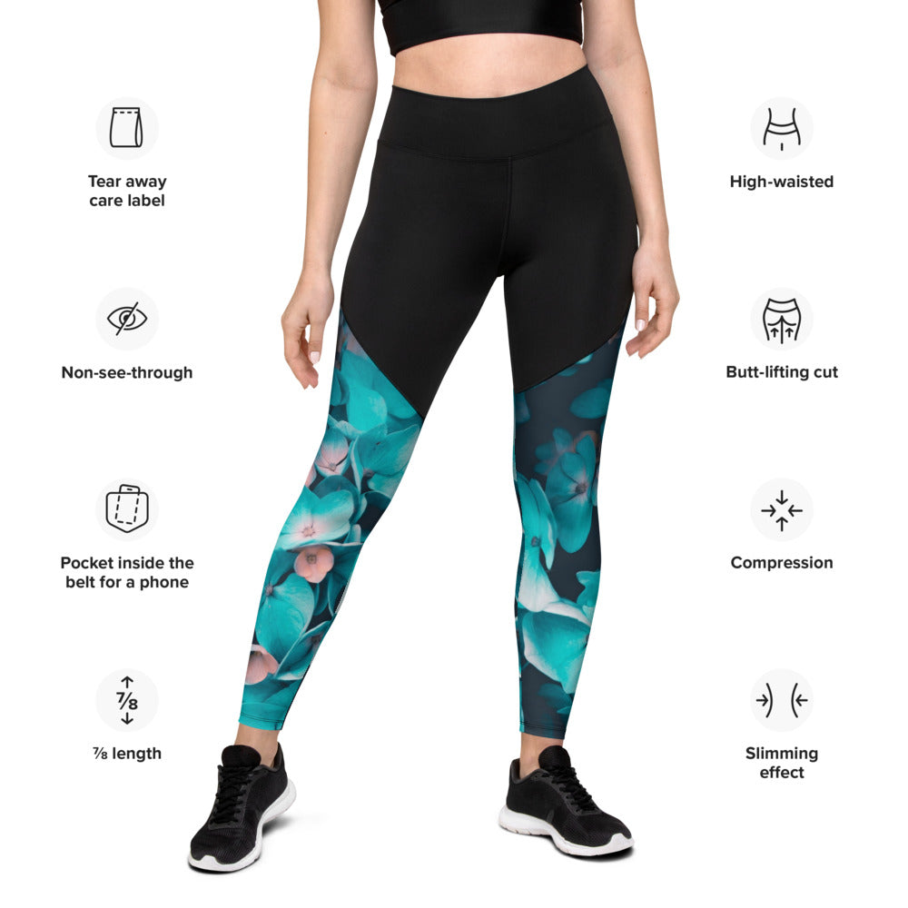 Teal Floral Sports Leggings
