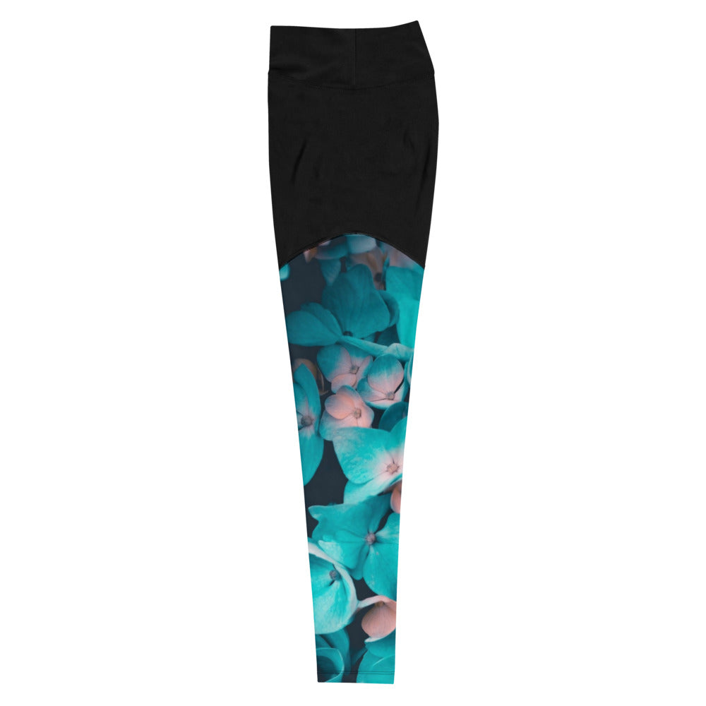 Teal Floral Sports Leggings