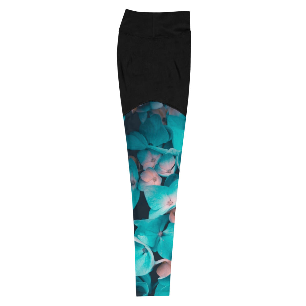 Teal Floral Sports Leggings