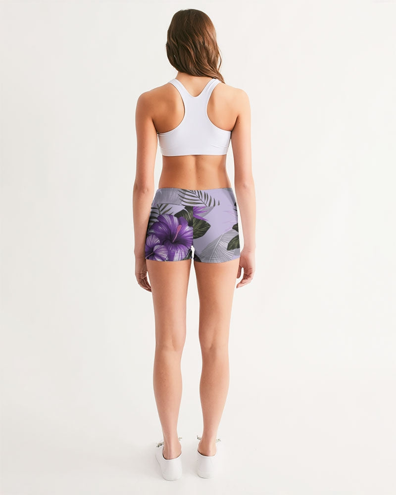 Purple Flower Women's Mid-Rise Yoga Shorts