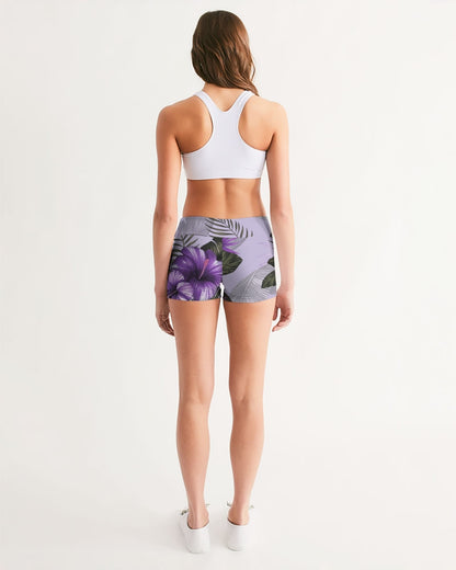 Purple Flower Women's Mid-Rise Yoga Shorts