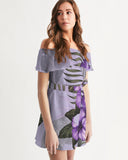 Purple Flower Women's Off-Shoulder Dress