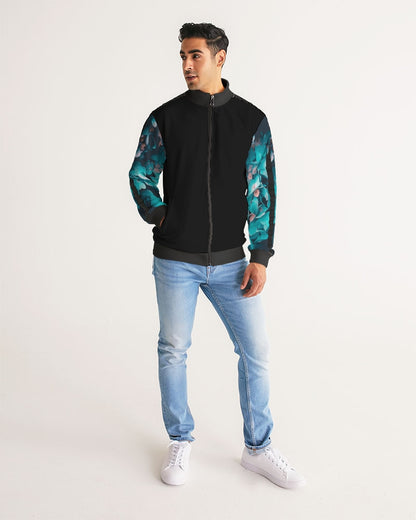 Teal Floral Men's Stripe-Sleeve Track Jacket