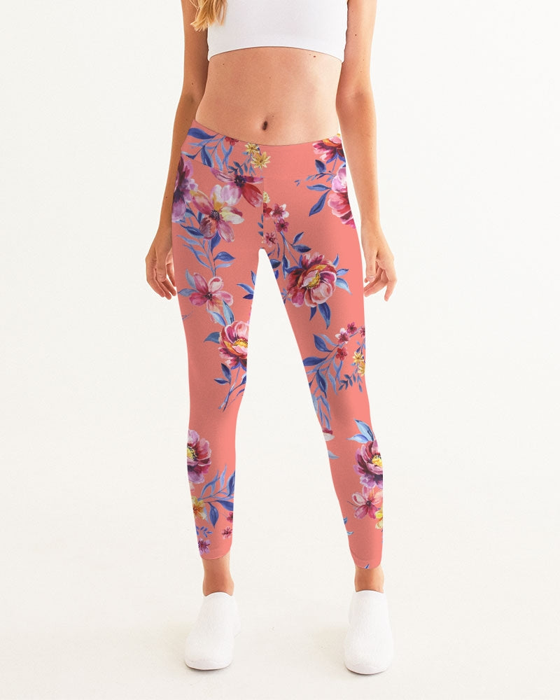 Peach Floral Women's Yoga Pants