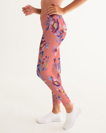 Peach Floral Women's Yoga Pants