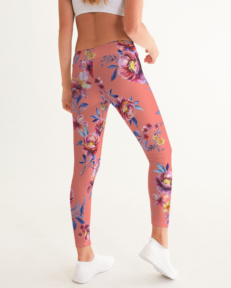 Peach Floral Women's Yoga Pants